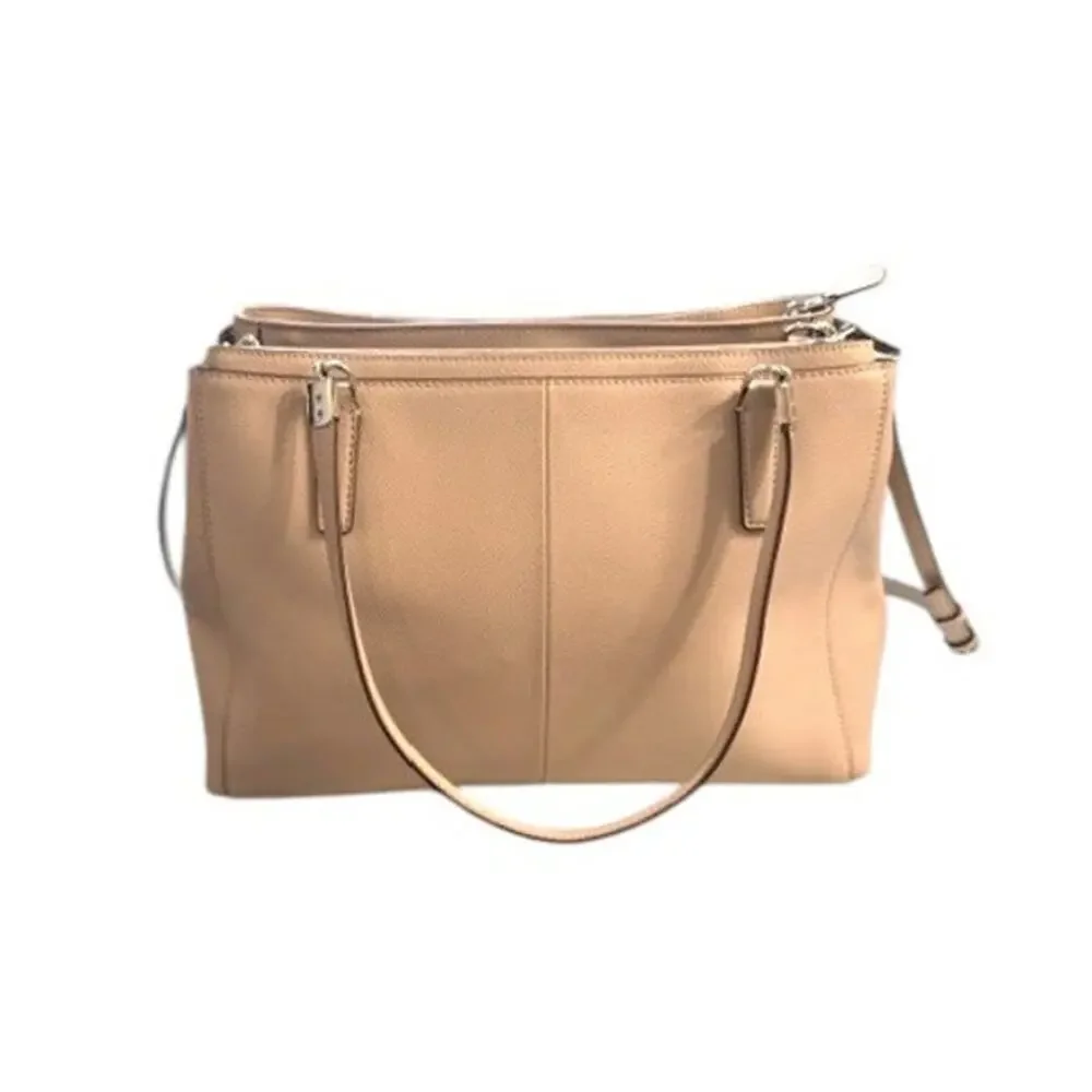 Coach Christie Carryall Beige Crossgrain Leather Satchel Tote Crossbody Bag